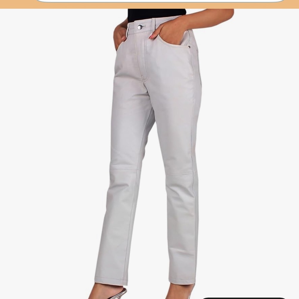 Laverapelle Women’s Straight Cut Genuine Lambskin White Leather Pants